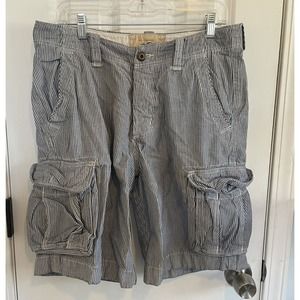 Hollister Striped Cargo Shorts Beach Prep Mens Size 30 Blue Side Pockets
